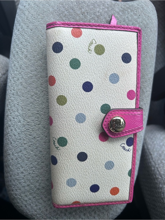 Coach Handbags - Coach Polka Dot White Wallet with Pink Trim